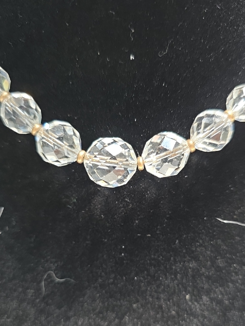 Crystal Bead Necklace - Clear and Gold Accent